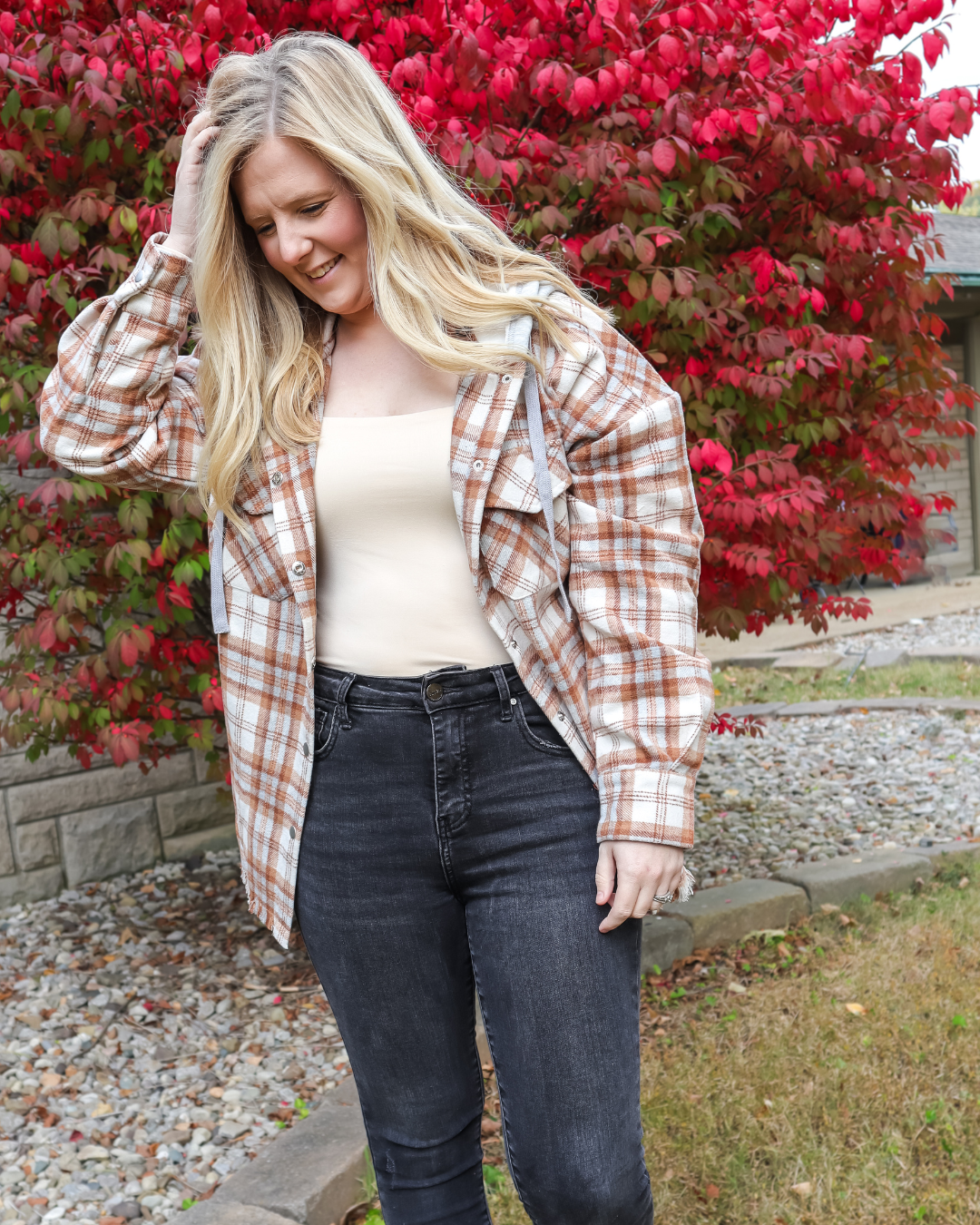 SEE YOU OUTSIDE HOODED FLANNEL CAMEL SHACKET - FINAL SALE