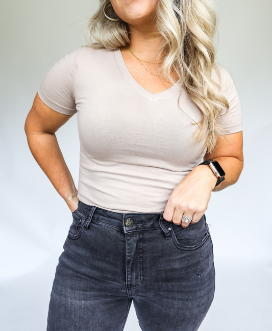 BUY ME A LATTE BASIC V NECK TEE
