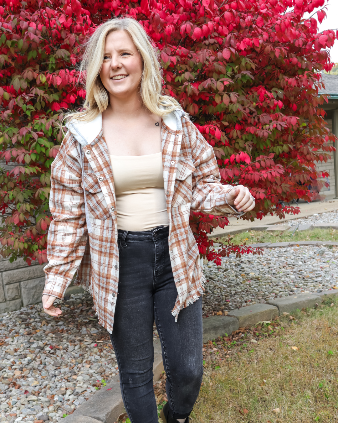 SEE YOU OUTSIDE HOODED FLANNEL CAMEL SHACKET - FINAL SALE