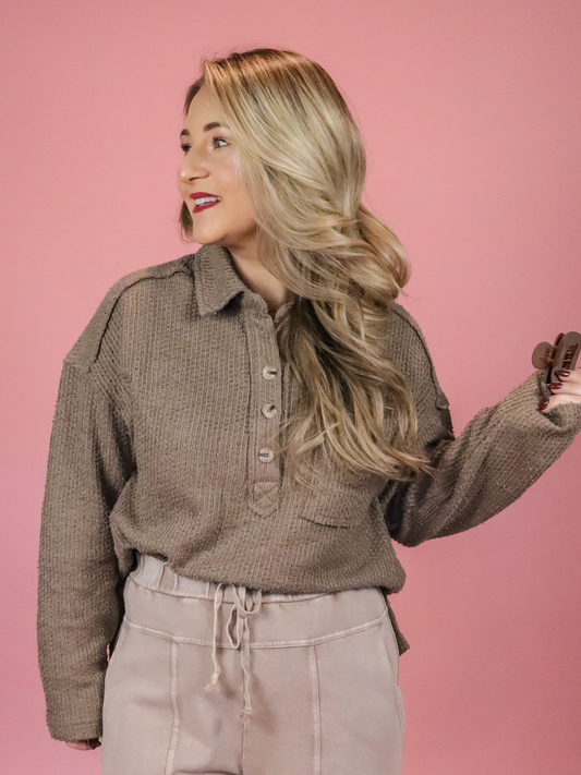 LIVE FOR TODAY KNIT COLLARED HENLEY - FINAL SALE