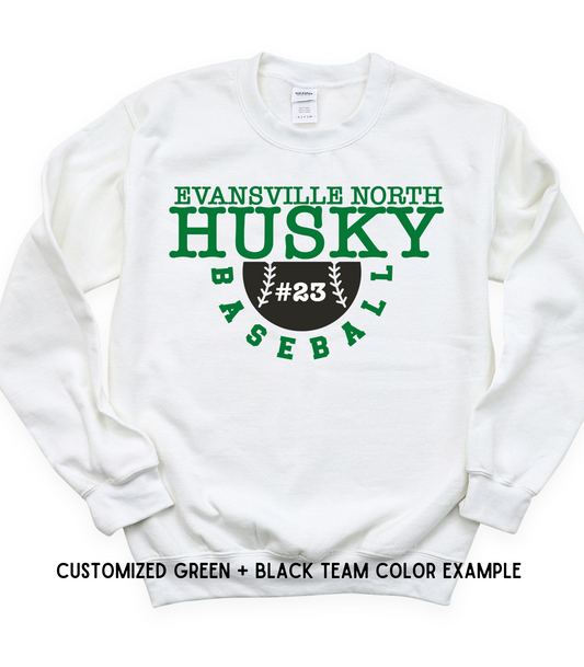 ADULT CUSTOMIZABLE HALF BASEBALL SCHOOL+MASCOT CREWNECK