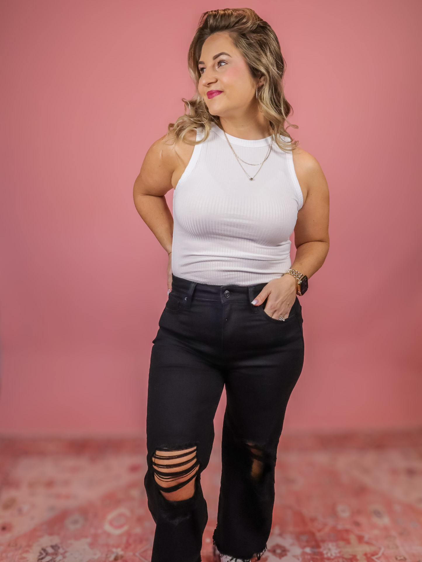WHITE EVERYDAY BASIC RIBBED TANK