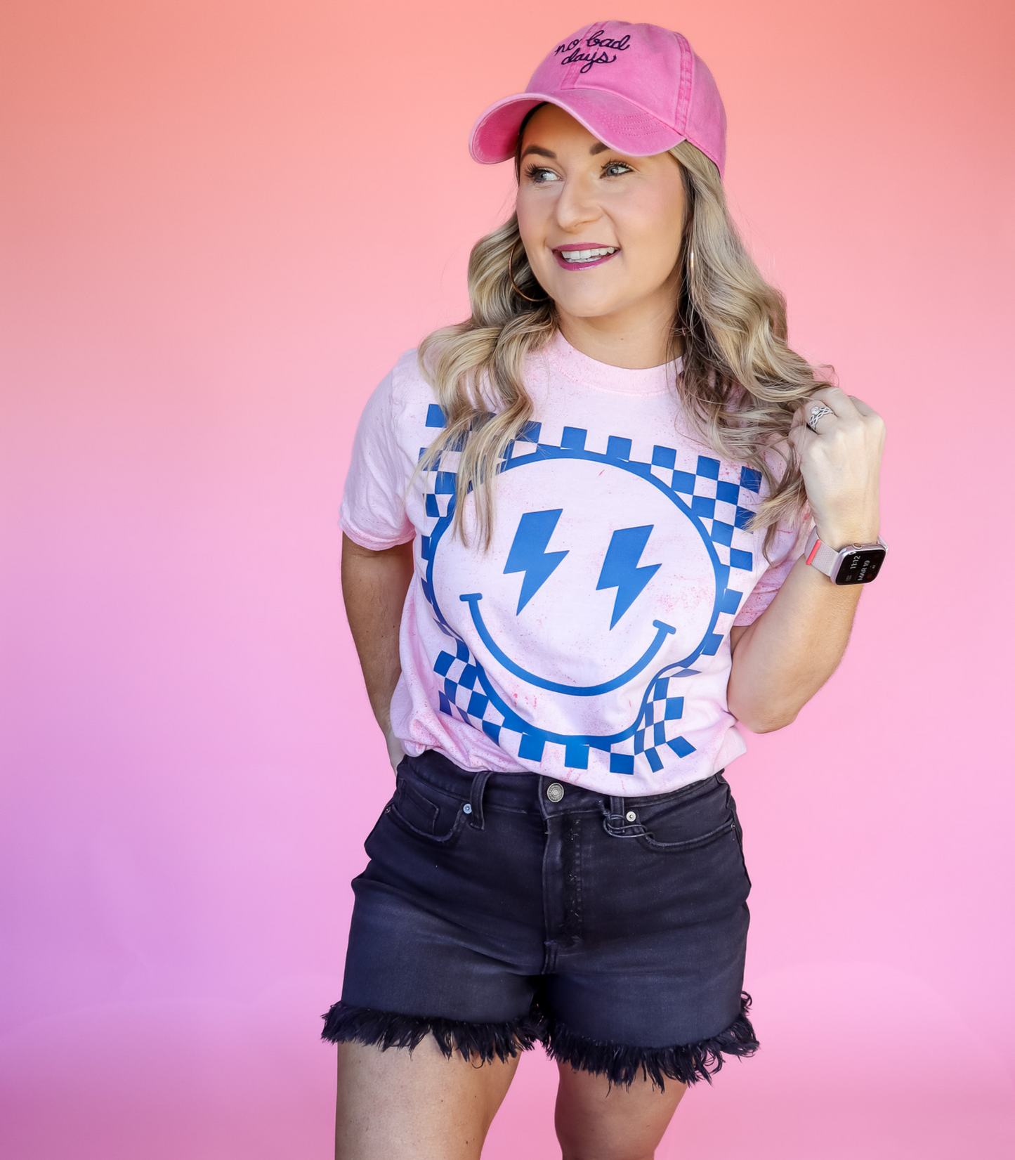 CHECKERED SMILEY NAVY PUFF PRINT - TUESDAY TEE