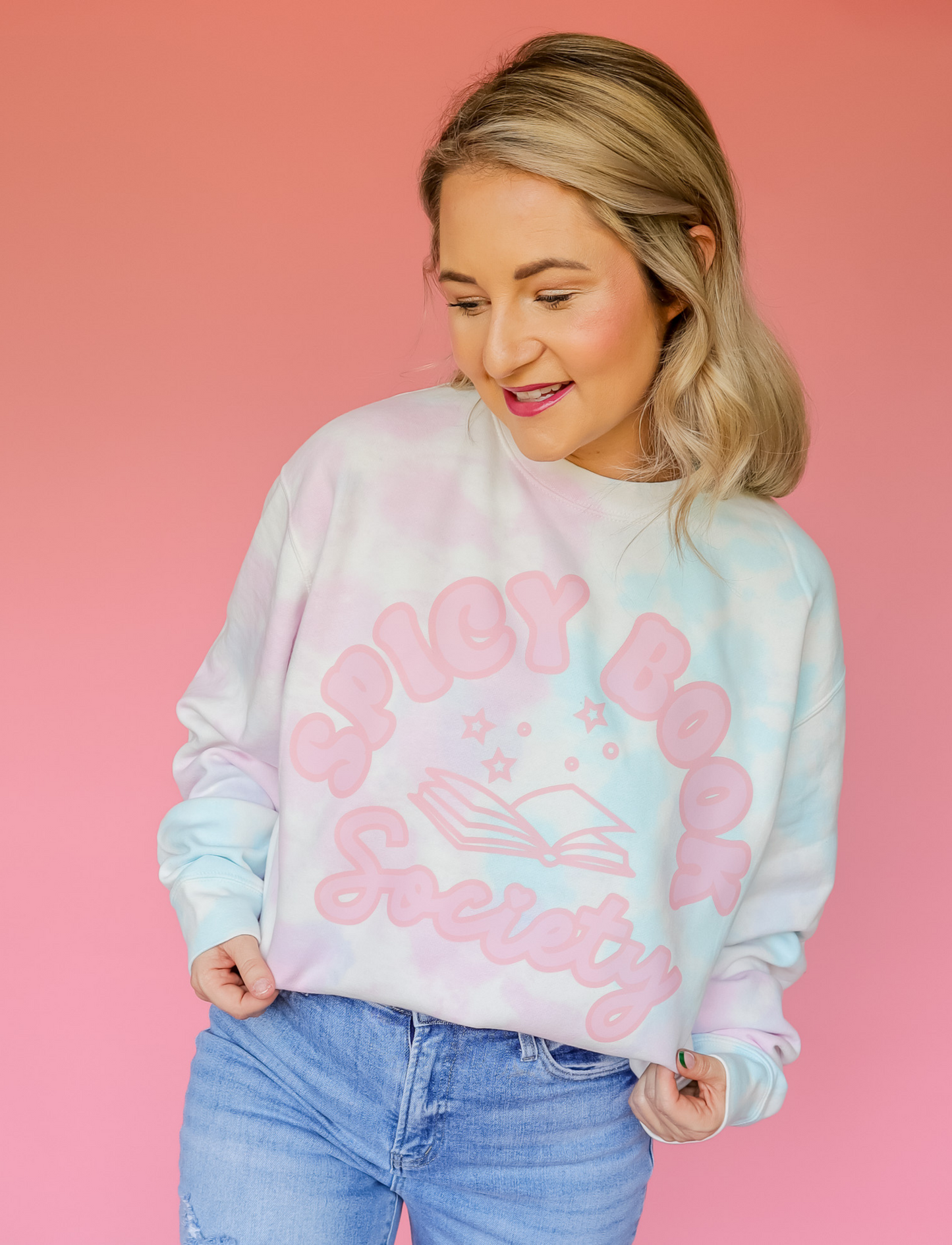 SPICY BOOK SOCIETY PREMIUM TIE DYE COTTON CANDY CREW