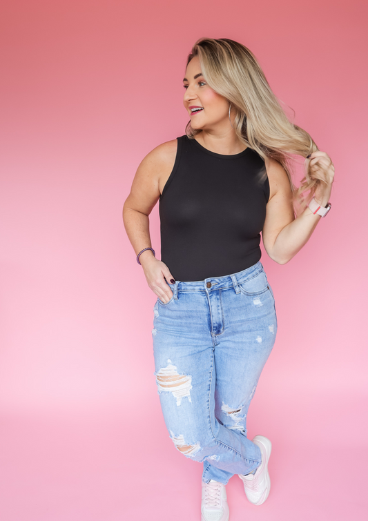 DON'T TAKE IT PERSONAL BOAT NECK BLACK BODYSUIT - FINAL SALE