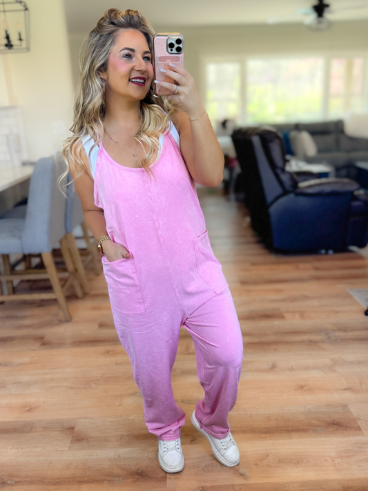 RESTOCK - COTTON CANDY PINK MINERAL WASHED ROMPER