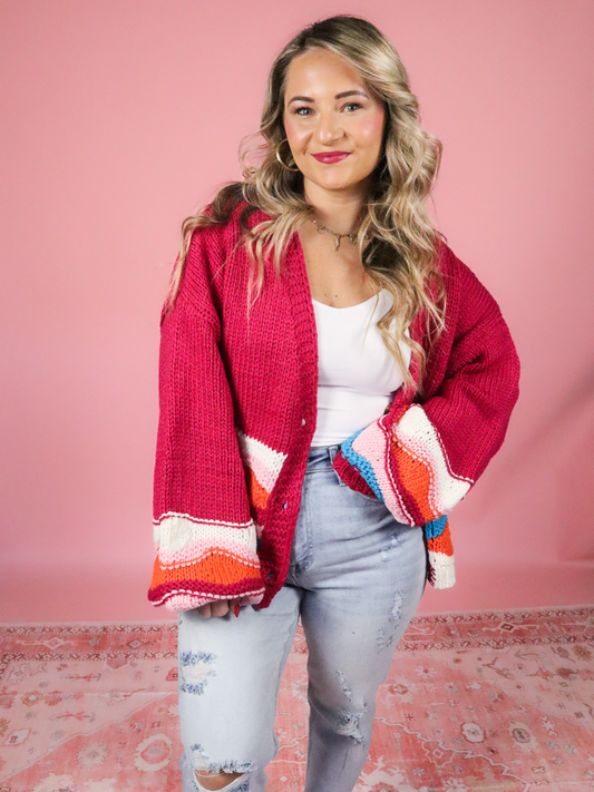GIVE ME TIME PINK MULTI COLOR BUTTON DOWN CARDIGAN - FINAL SALE