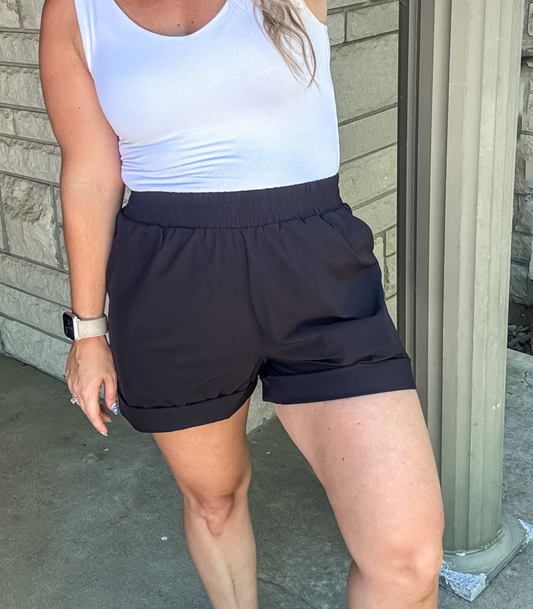 SLAY THE WAY HIGH WAISTED ATHELETIC SHORTS - BLACK - FINAL SALE
