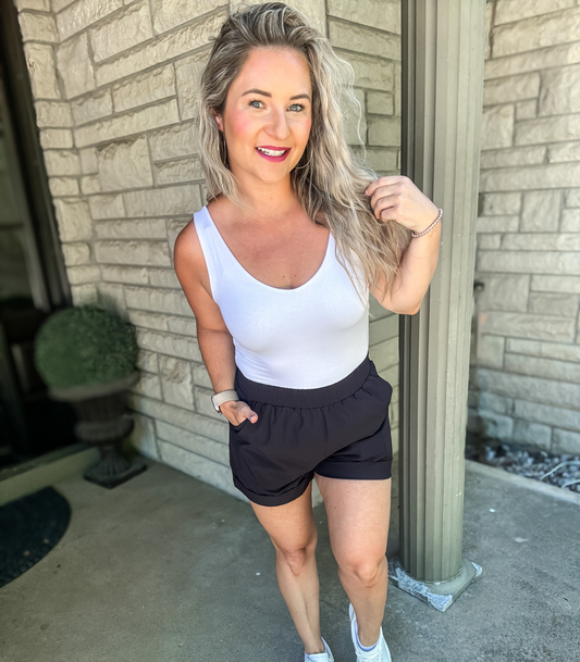 SLAY THE WAY HIGH WAISTED ATHELETIC SHORTS - BLACK - FINAL SALE