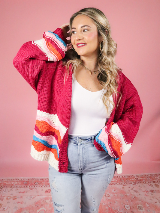 GIVE ME TIME PINK MULTI COLOR BUTTON DOWN CARDIGAN - FINAL SALE