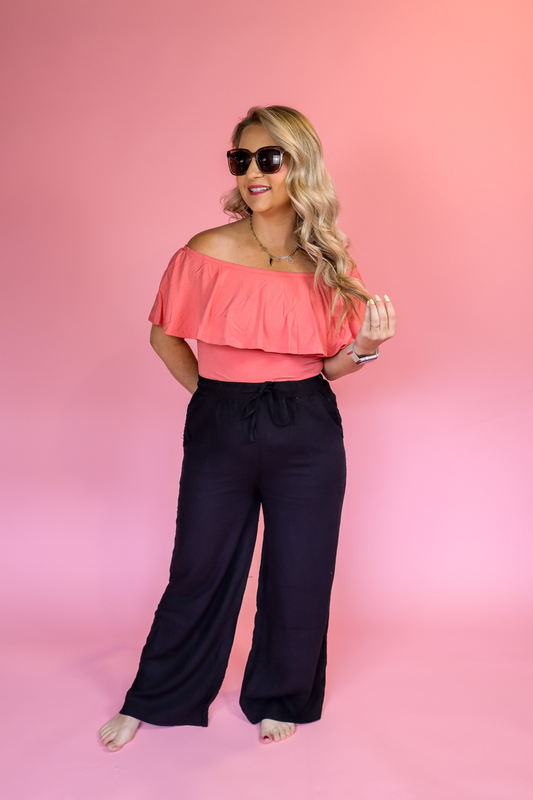 PCB OFF THE SHOULDER RUFFLE BODYSUIT - FINAL SALE