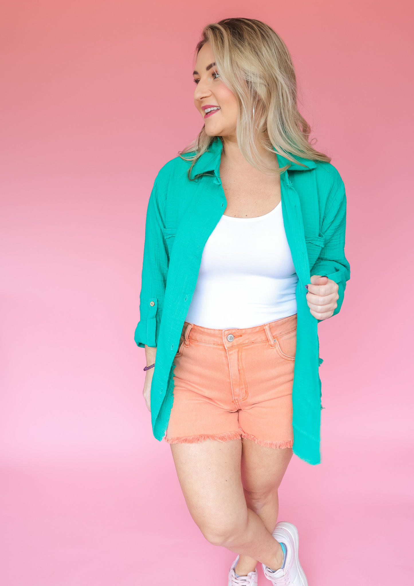 HAPPY DAYS JADE DOUBLE GAUZE BUTTON DOWN
