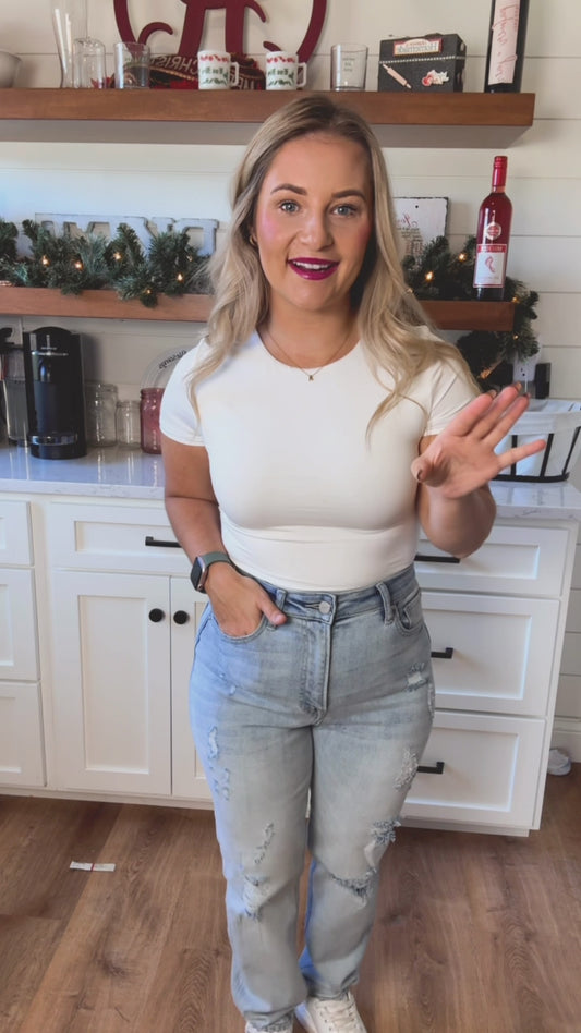 BASIC ESSENTIAL DOUBLE LAYERED WHITE BODYSUIT - FINAL SALE