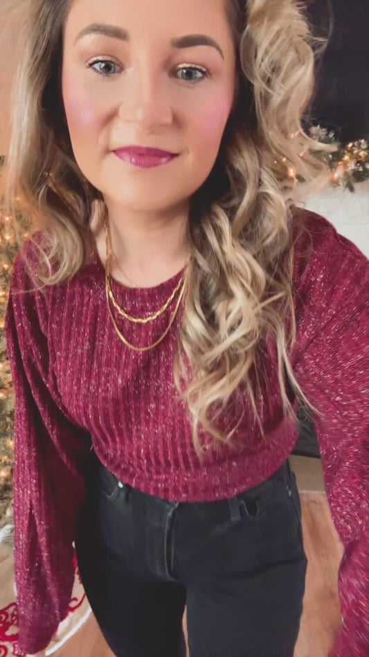 WINTER NIGHTS SKY METALLIC RIBBED KNIT TOP - FINAL SALE