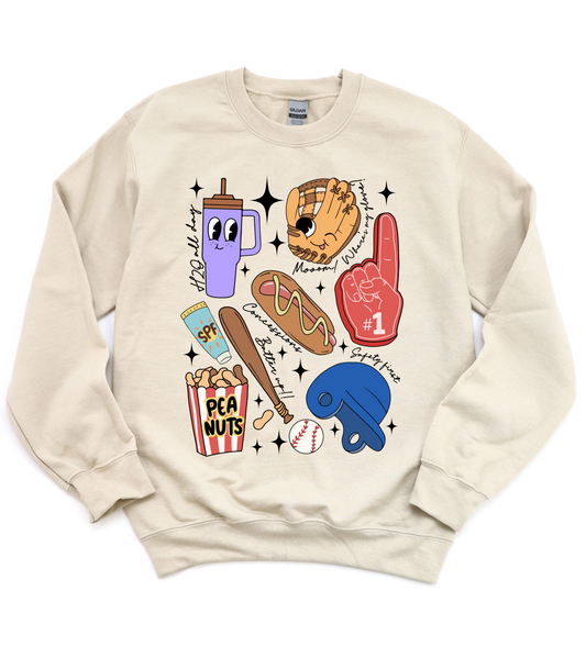 ADULT BASEBALL CARTOON COLLAGE CREWNECK