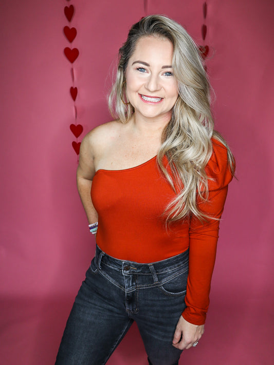 INSEPARABLE ONE SHOULDER MUTTON SLEEVE TOP - FINAL SALE