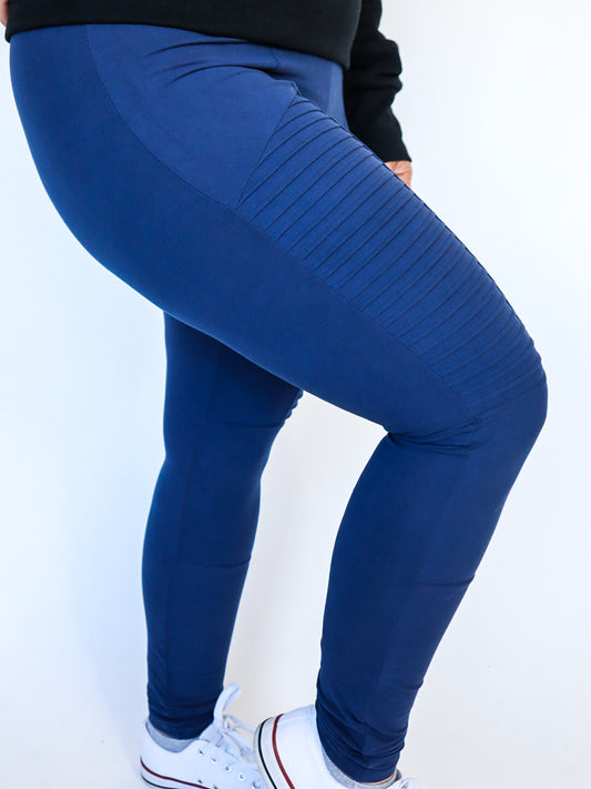 HIGH WAISTED BUTTER SOFT NAVY MOTTO LEGGINGS - FINAL SALE