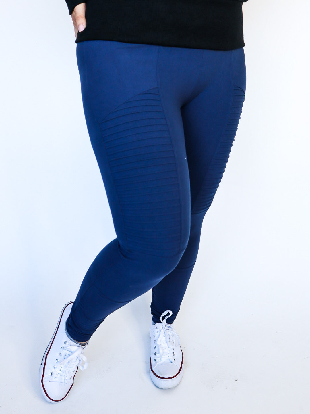 HIGH WAISTED BUTTER SOFT NAVY MOTTO LEGGINGS - FINAL SALE