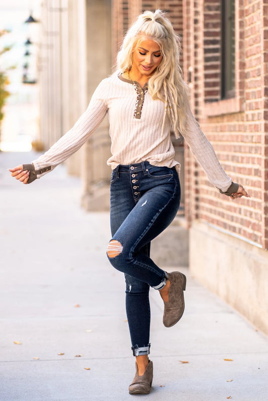 KAN CAN DARK WASH DISTRESSED JEANS - FINAL SALE