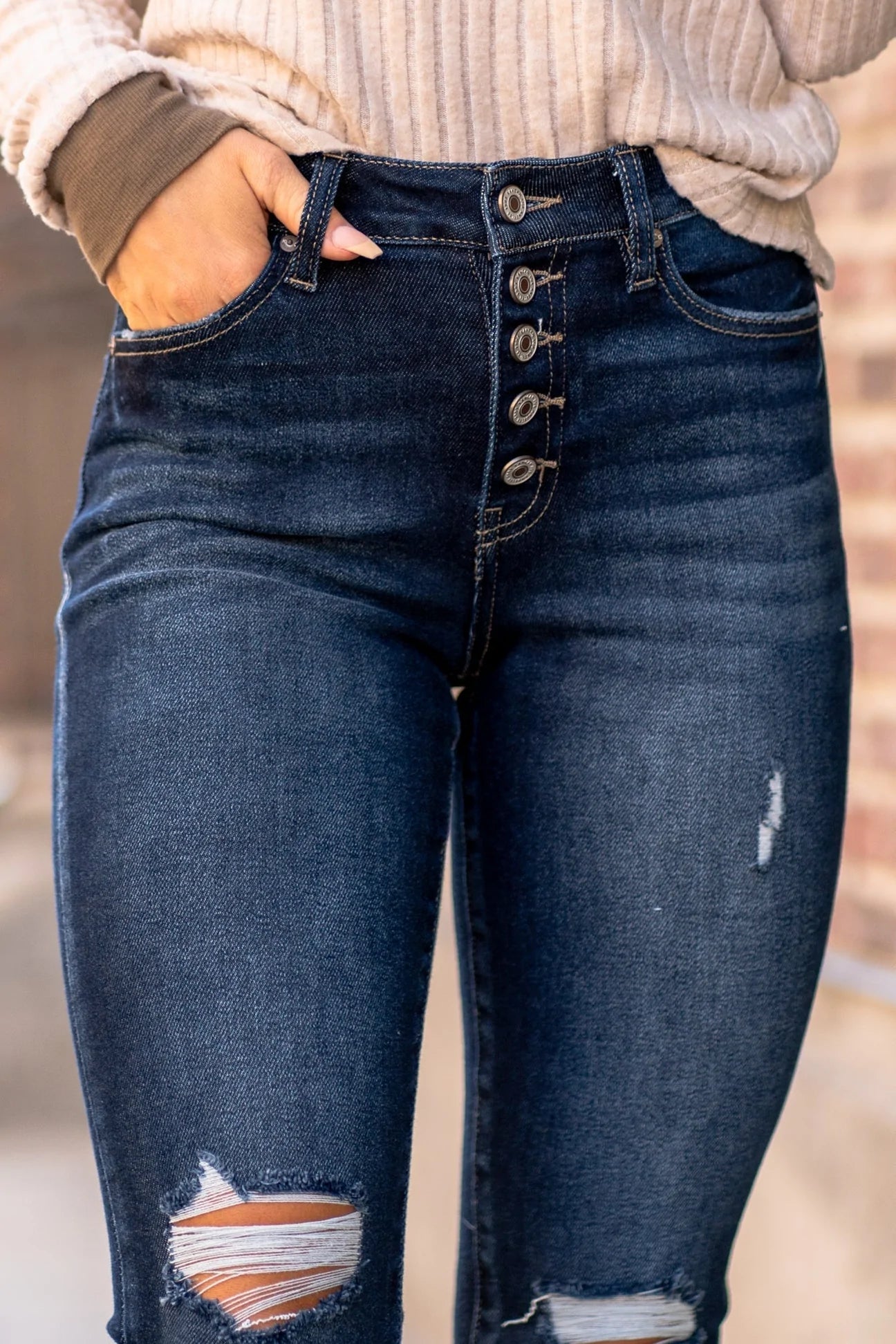 KAN CAN DARK WASH DISTRESSED JEANS - FINAL SALE