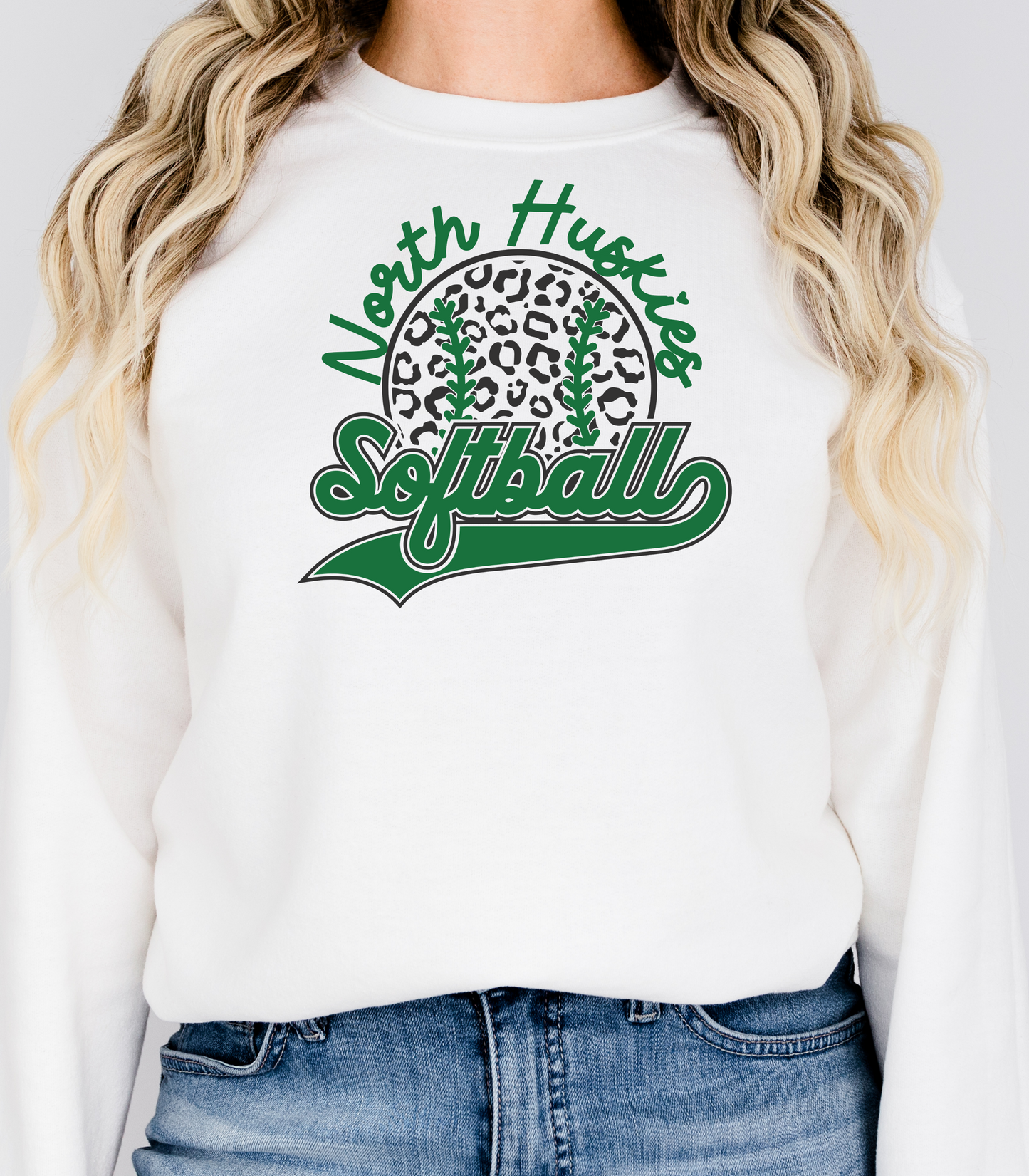 ADULT CUSTOMIZABLE SOFTBALL CHEETAH FILLED CREWNECK