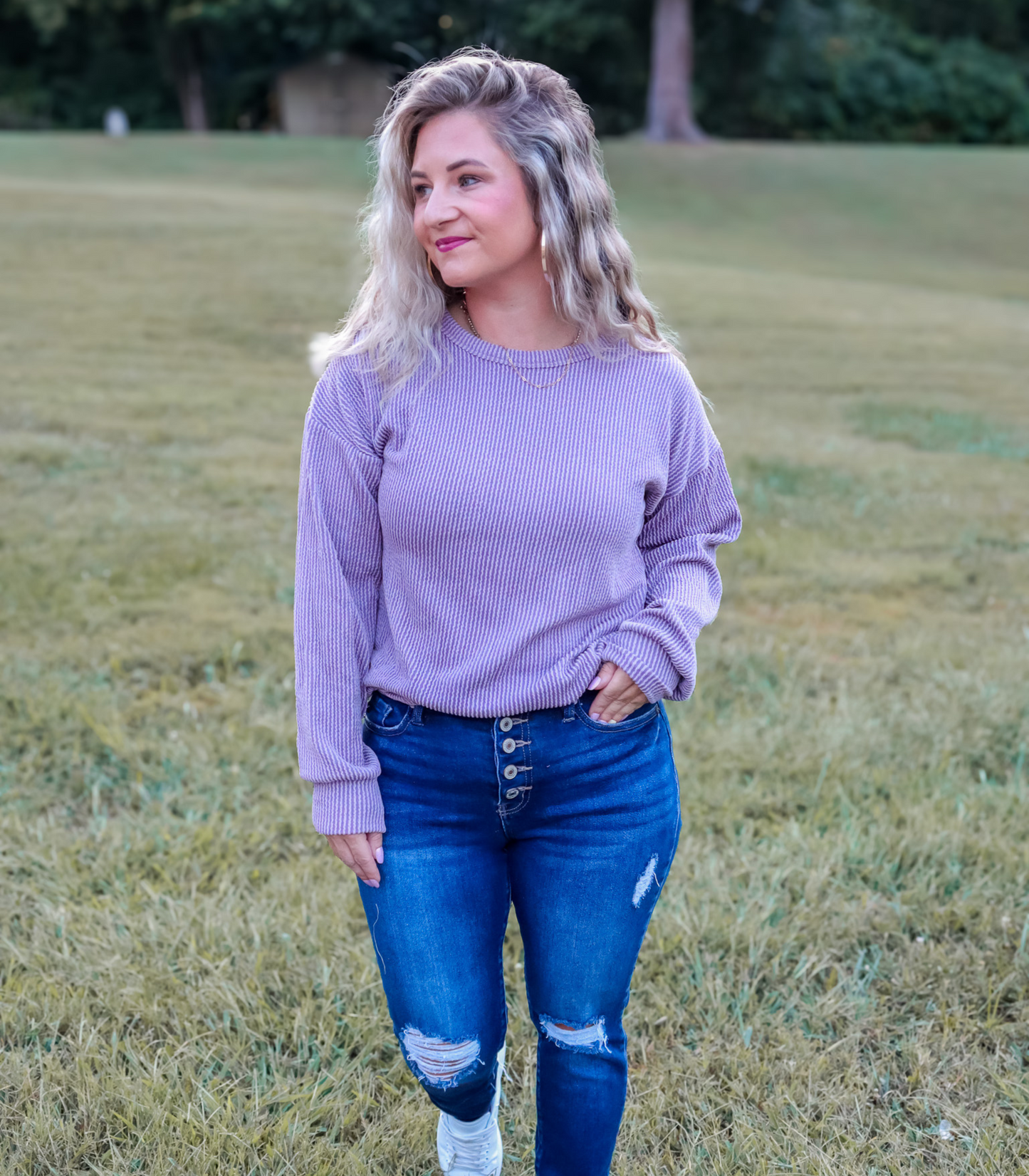 DUSTY LAVENDER HAZE RIBBED TOP