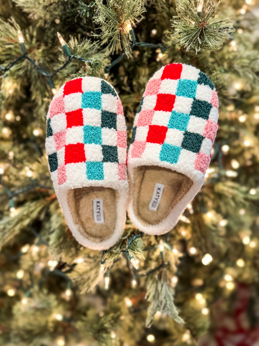 SUGAR PLUM FAIRY CHECKERED SUPER SOFT SLIPPERS