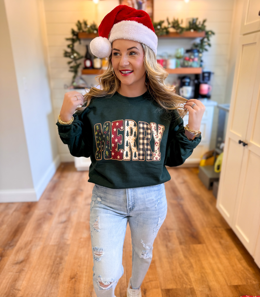 FAUX FABRIC MERRY - SWEATSHIRT OPTIONS