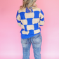 SOMETHING TO TELL BLUE TAUPE CHECKERED SWEATER