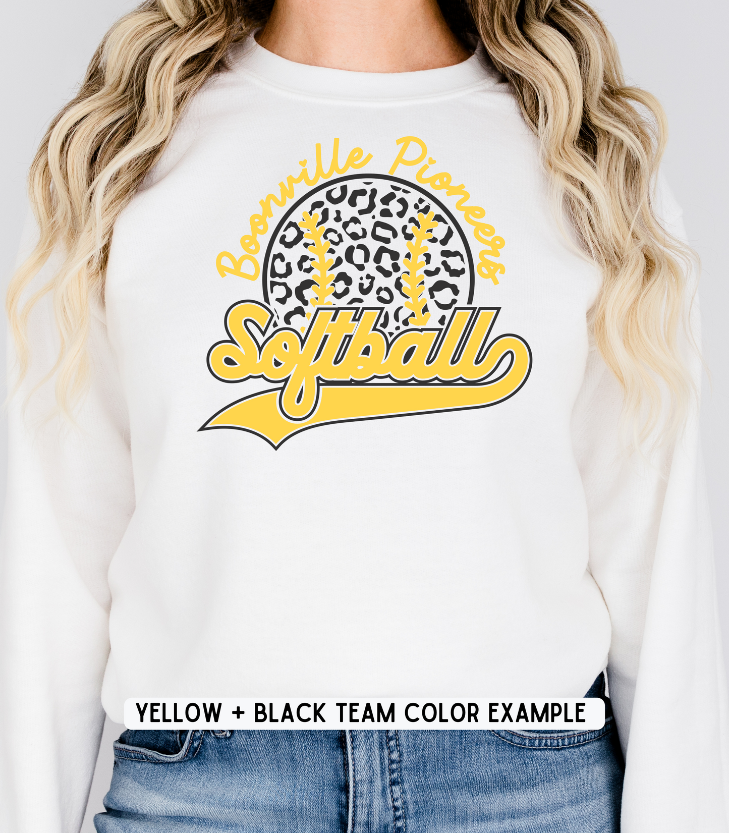 ADULT CUSTOMIZABLE SOFTBALL CHEETAH FILLED CREWNECK