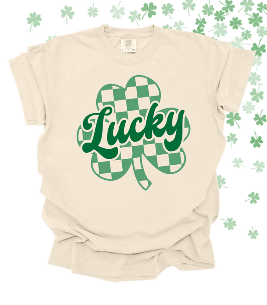 LUCKY CHECKERED CLOVER TEE/CREW