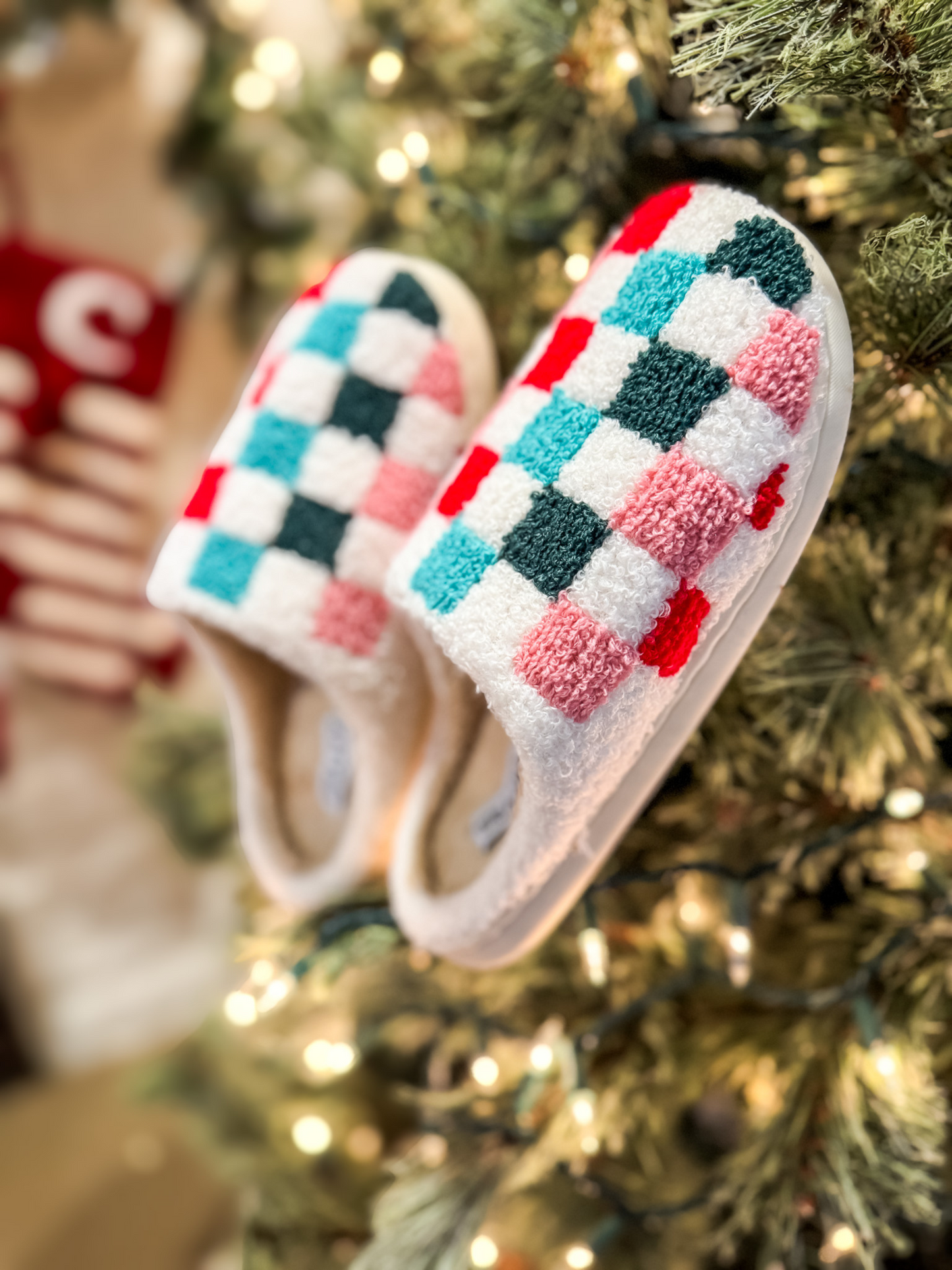 SUGAR PLUM FAIRY CHECKERED SUPER SOFT SLIPPERS