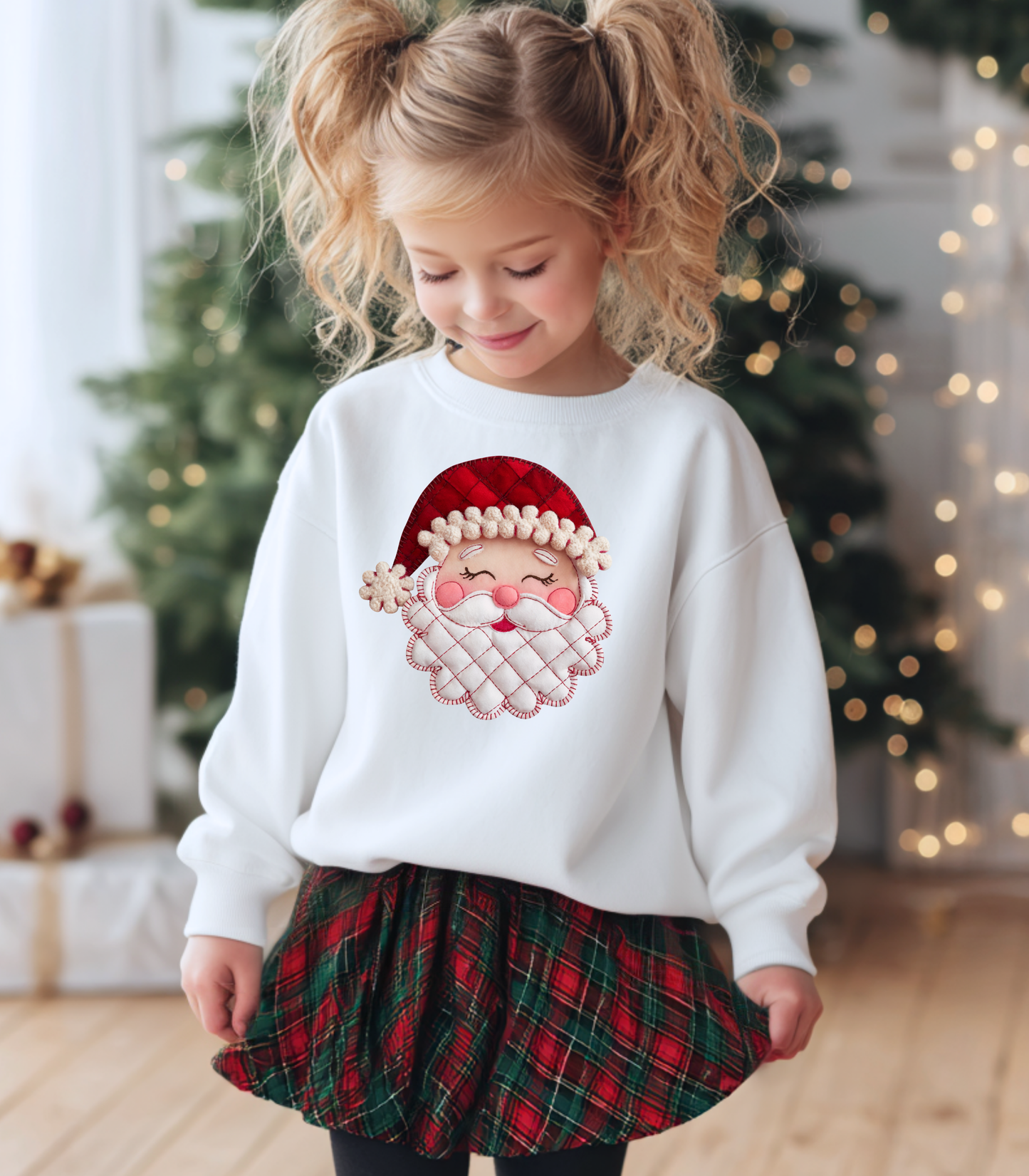 YOUTH FAUX QUILTED SANTA - TODDLER & YOUTH SWEATSHIRT OPTIONS