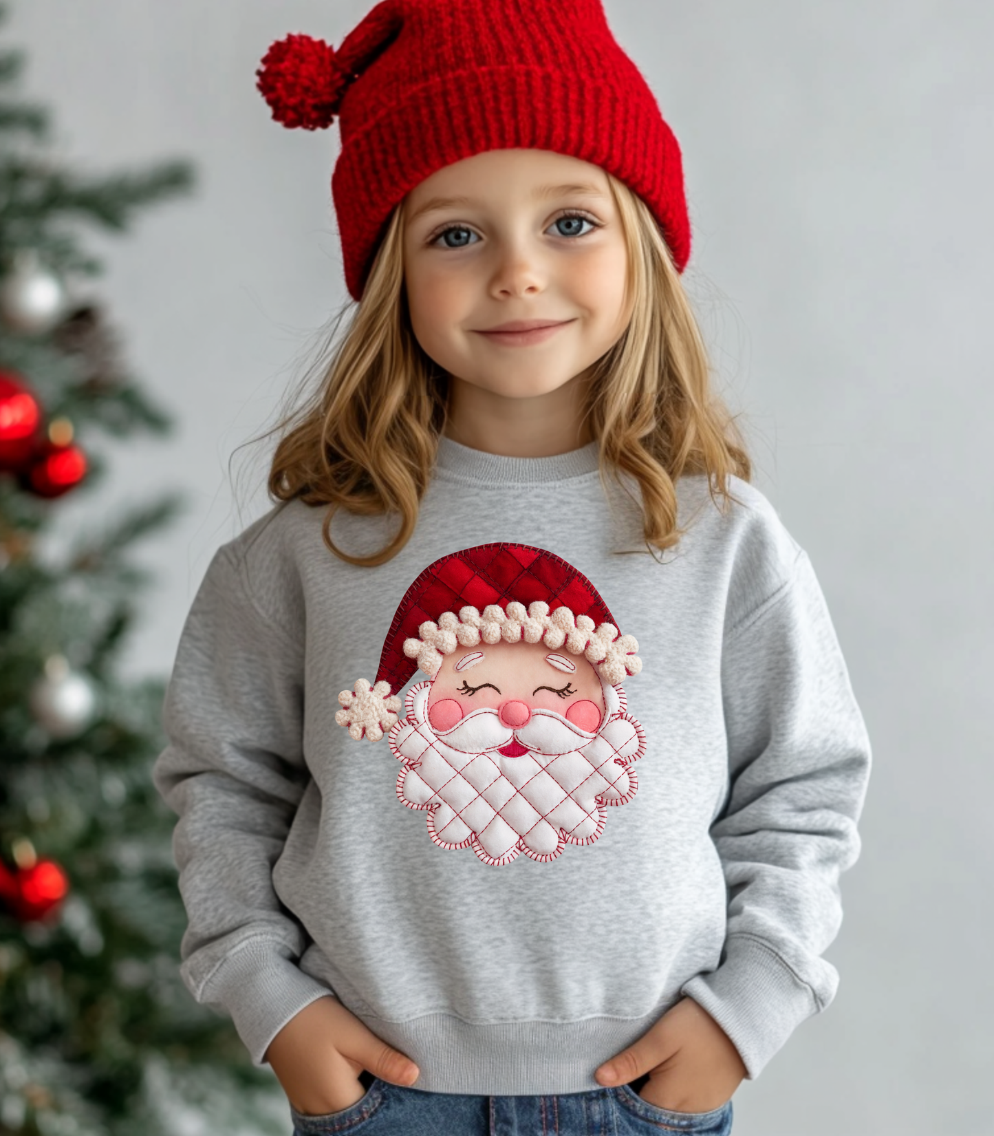YOUTH FAUX QUILTED SANTA - TODDLER & YOUTH SWEATSHIRT OPTIONS