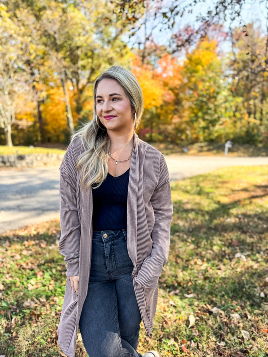 LUCKY TO HAVE YOU RIBBED LONG LINE CARDIGAN