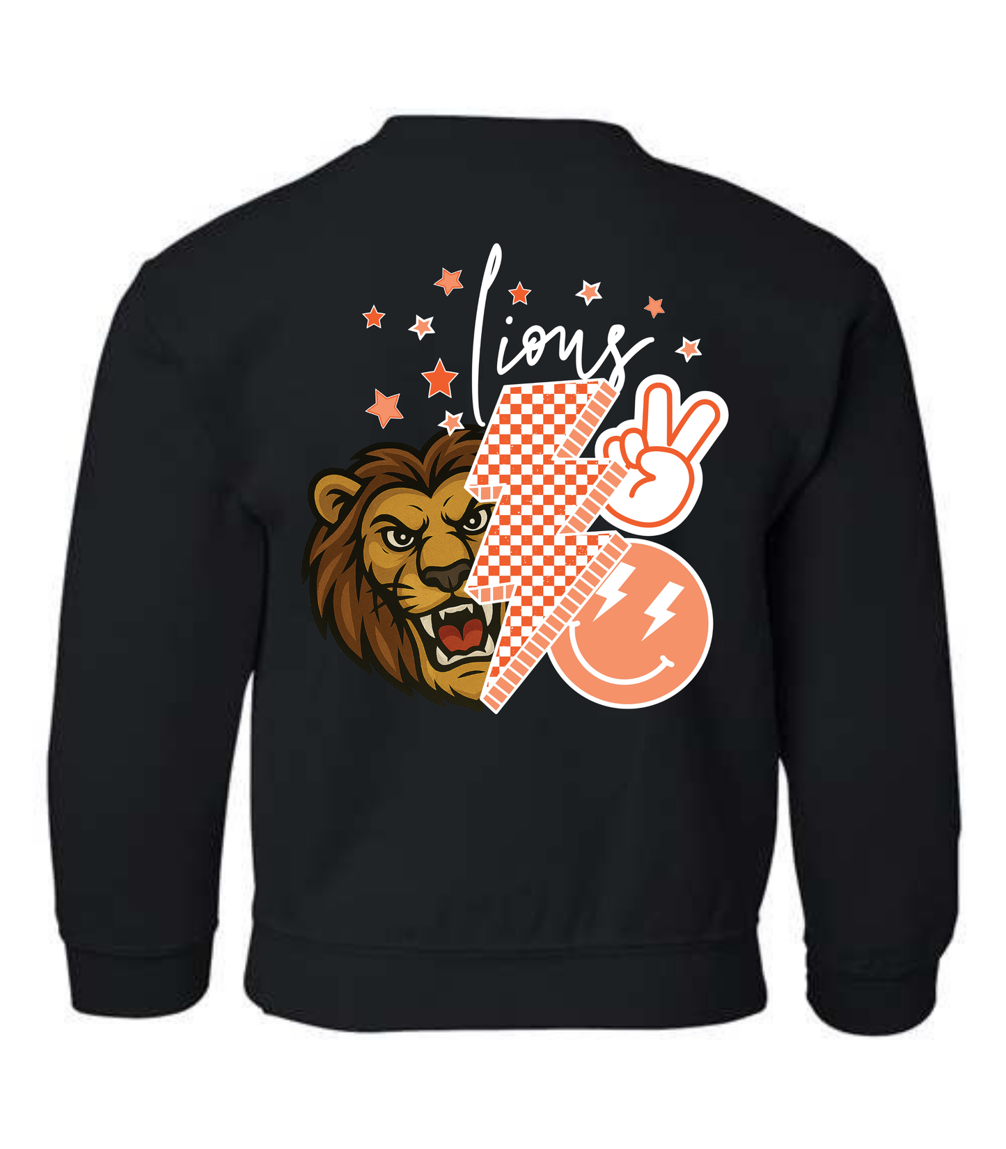 YOUTH THORNE FRONT + BACK LIONS SCRIPT (orange T front) - TODDLER & YOUTH SWEATSHIRT OPTIONS