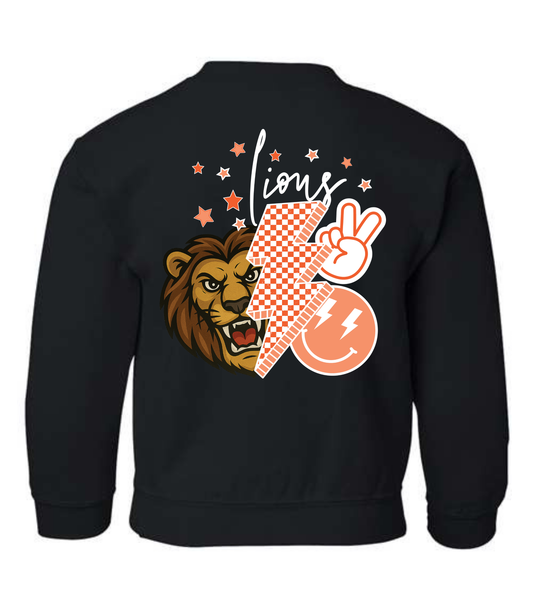YOUTH THORNE FRONT + BACK LIONS SCRIPT (orange T front) - TODDLER & YOUTH SWEATSHIRT OPTIONS