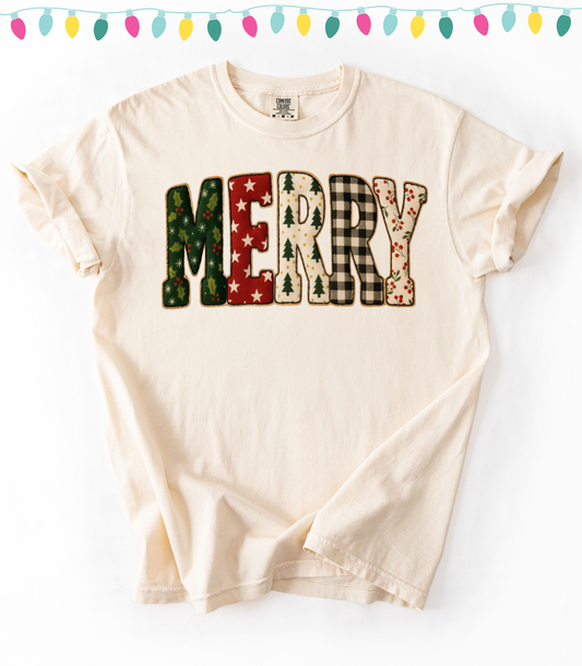 FAUX FABRIC MERRY  - TEES + LONG SLEEVE TEES