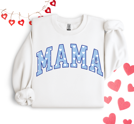 VARSITY MAMA LIGHT BLUE HEARTS CREW/TEE