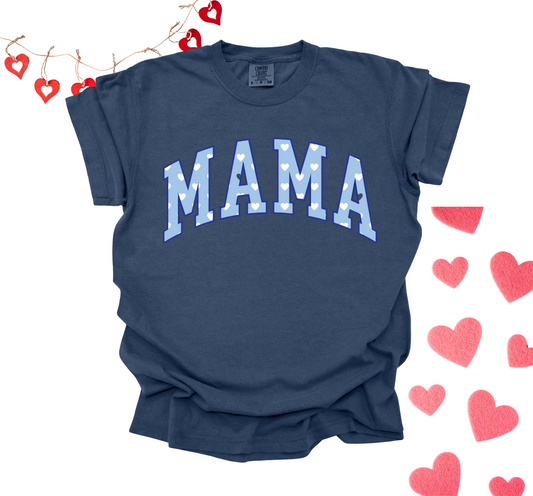 VARSITY MAMA LIGHT BLUE HEARTS CREW/TEE