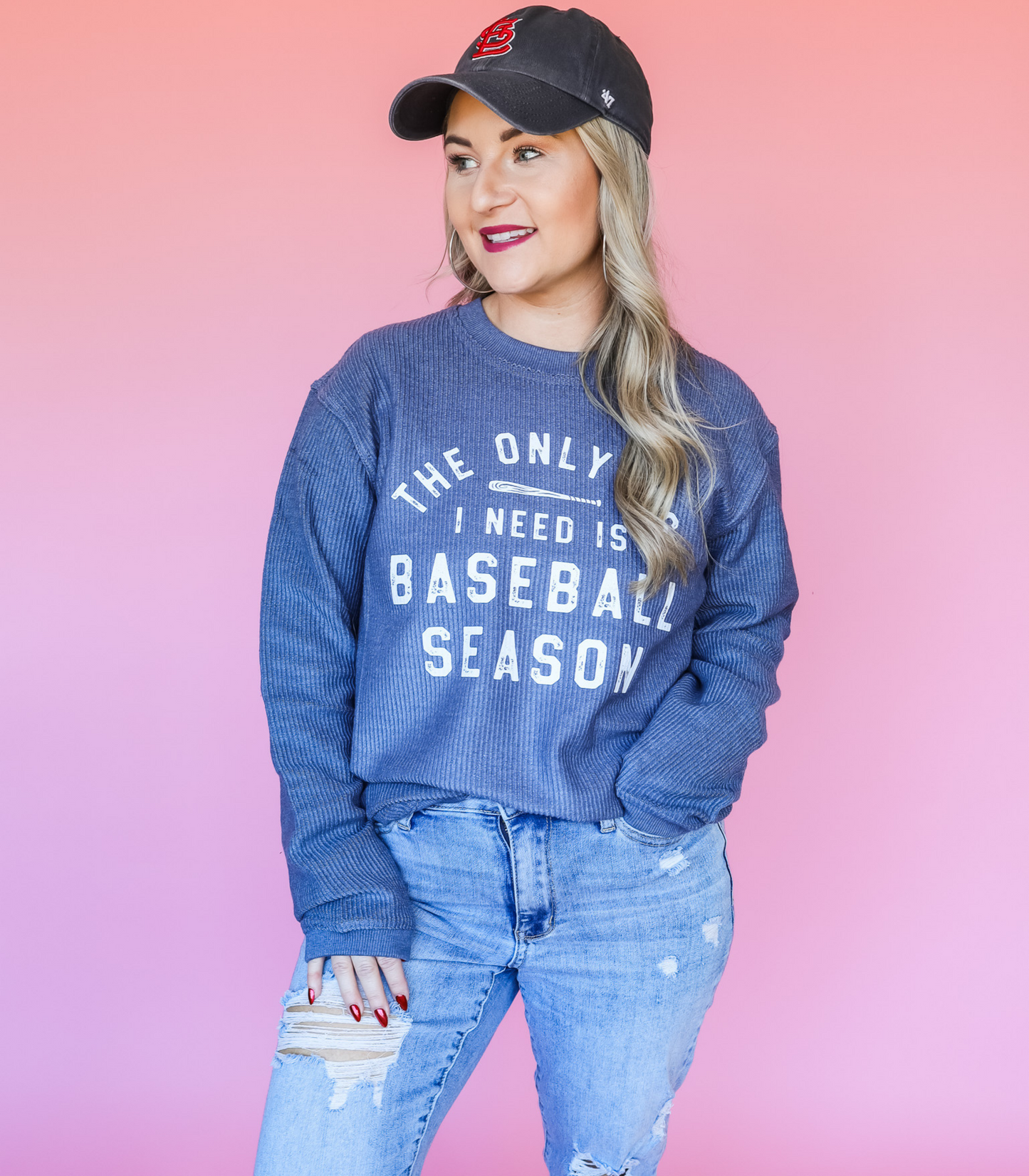 THE ONLY BS I NEED IS BASEBALL SEASON CORDED CREWNECK