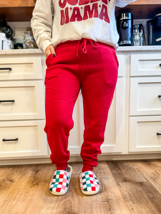 COZY UP CHRISTMAS BASIC FLEECE JOGGERS - RED