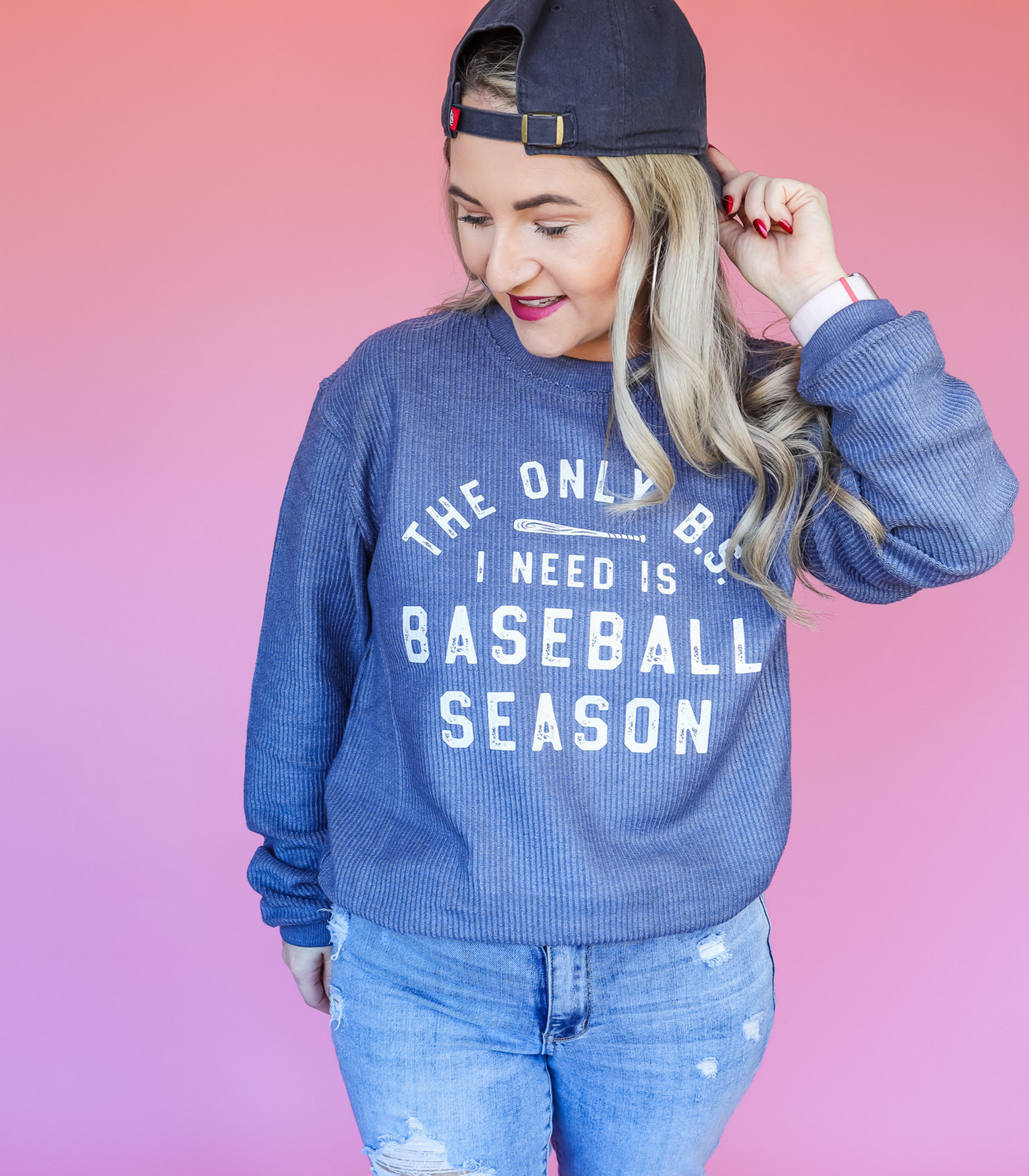 THE ONLY BS I NEED IS BASEBALL SEASON CORDED CREWNECK