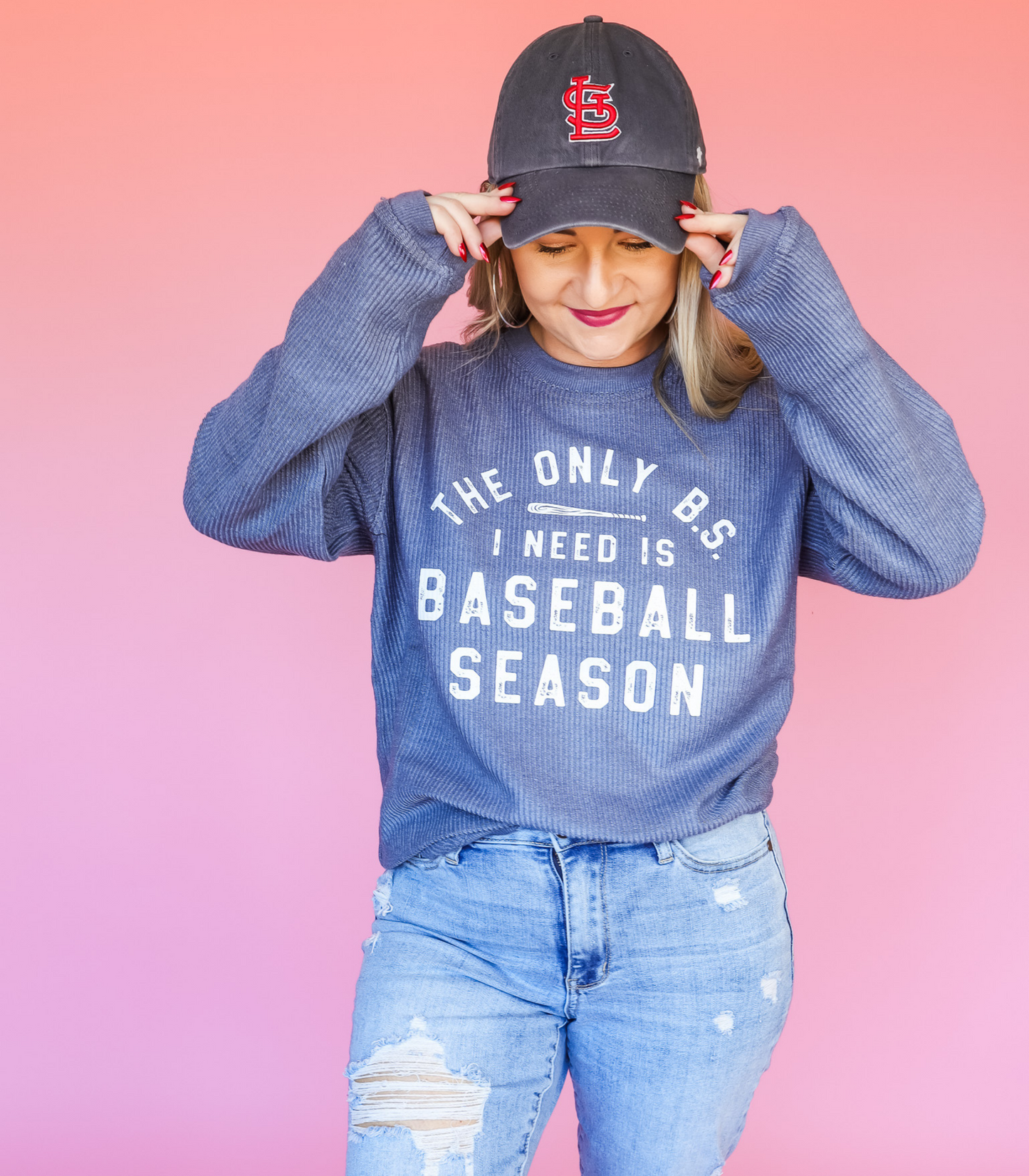 THE ONLY BS I NEED IS BASEBALL SEASON CORDED CREWNECK