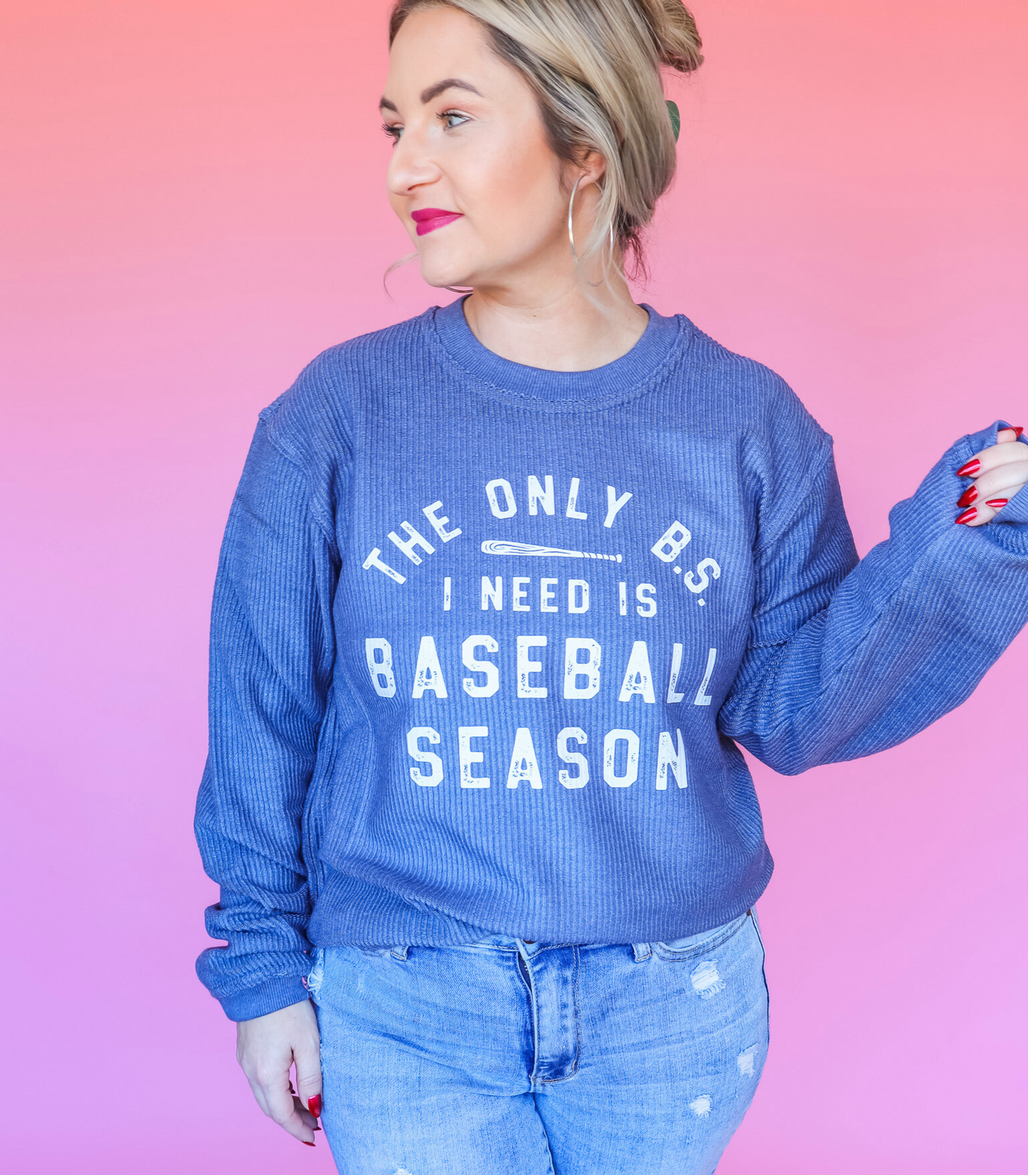 THE ONLY BS I NEED IS BASEBALL SEASON CORDED CREWNECK