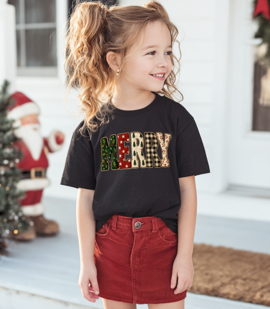 YOUTH FAUX FABRIC MERRY - TODDLER & YOUTH TEES