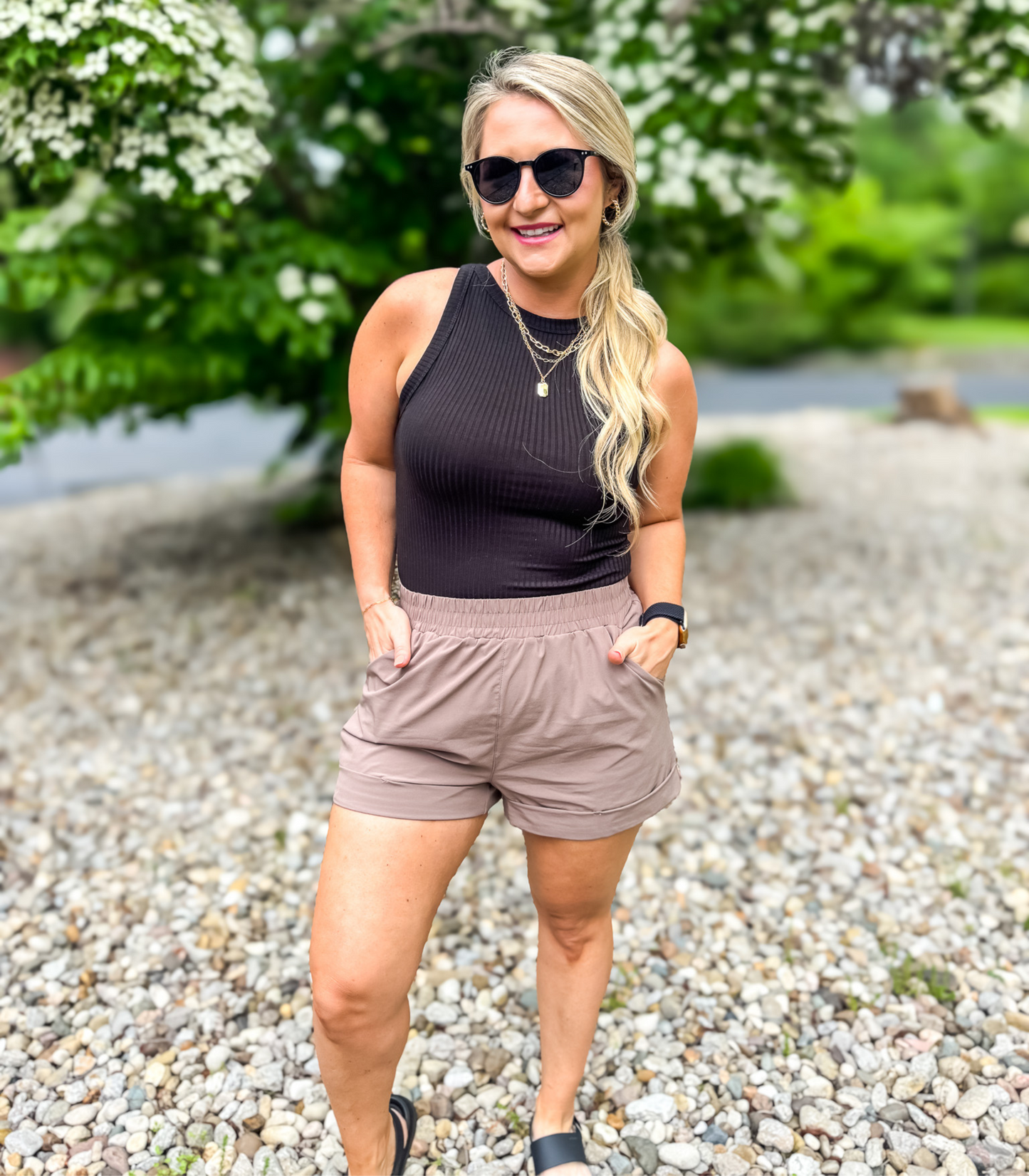 SLAY THE WAY HIGH WAISTED ATHELETIC SHORTS - TAUPE