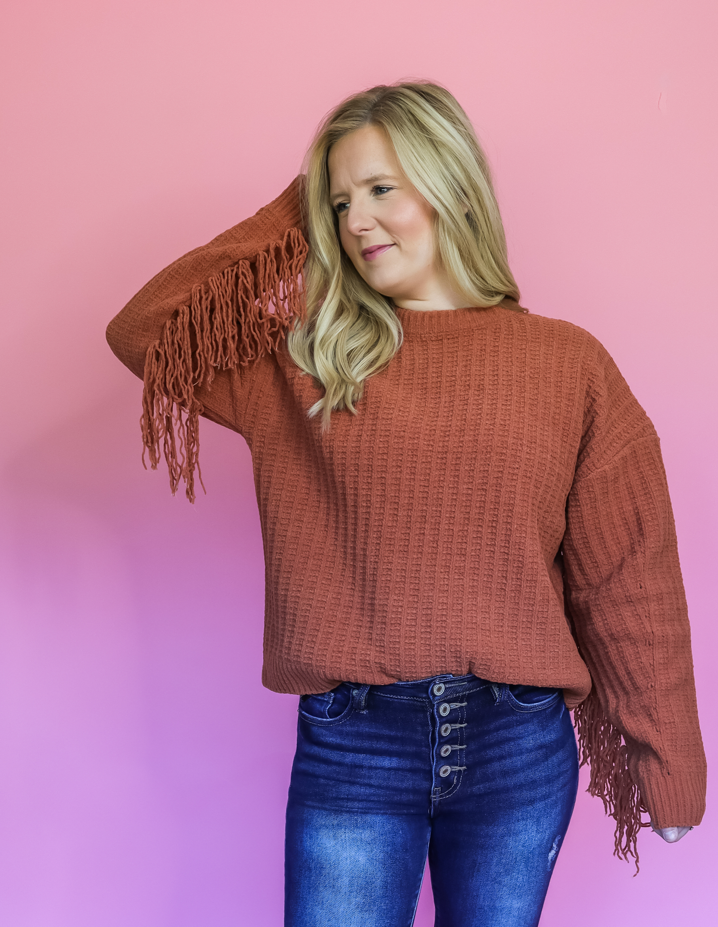 AUTUMN'S CALLING FRINGE SLEEVE SWEATER