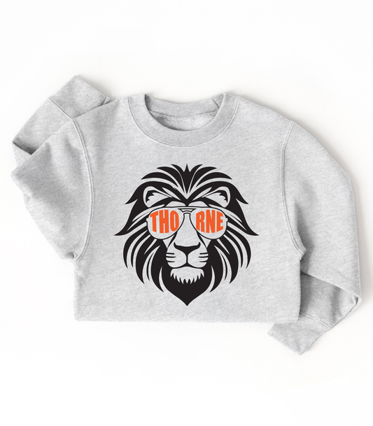 YOUTH LION WITH THORNE GLASSES - TODDLER & YOUTH SWEATSHIRT OPTIONS