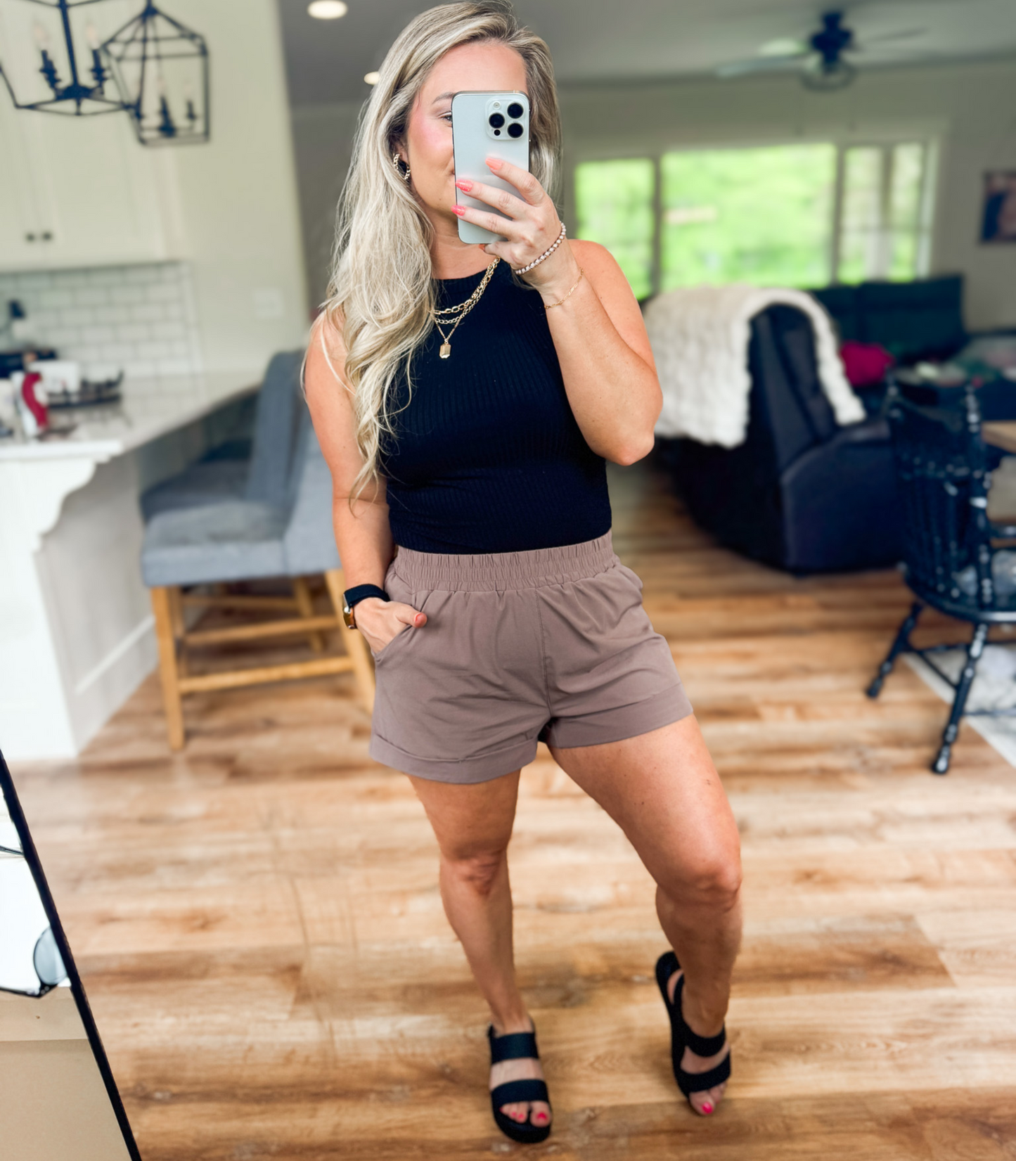 SLAY THE WAY HIGH WAISTED ATHELETIC SHORTS - TAUPE